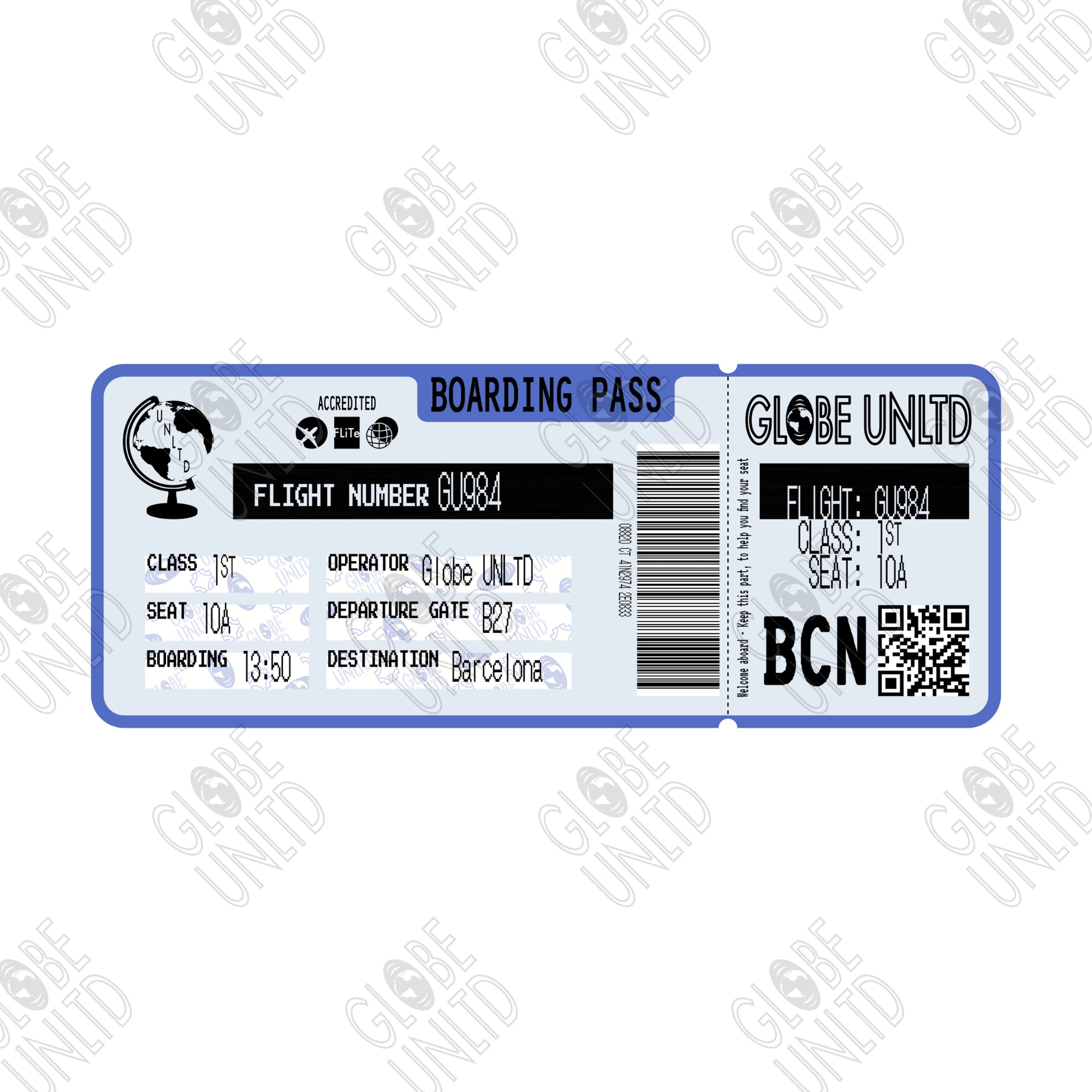 Globe UNLTD Barcelona BCN Boarding Card Graphic.