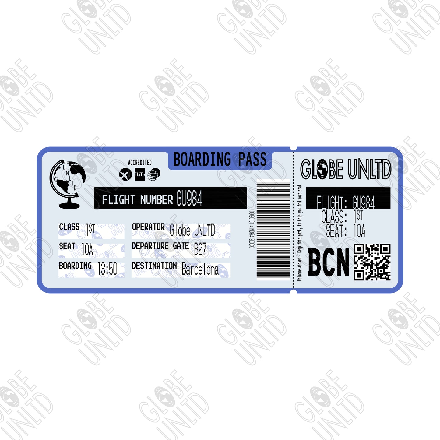 Globe UNLTD Barcelona BCN Boarding Card Graphic.