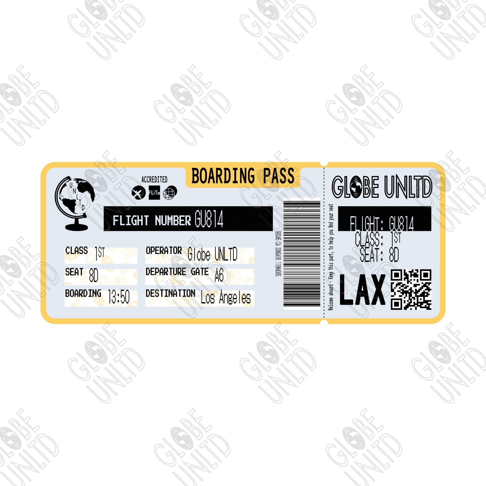 Globe UNLTD Los Angeles LAX Boarding Card Graphic.