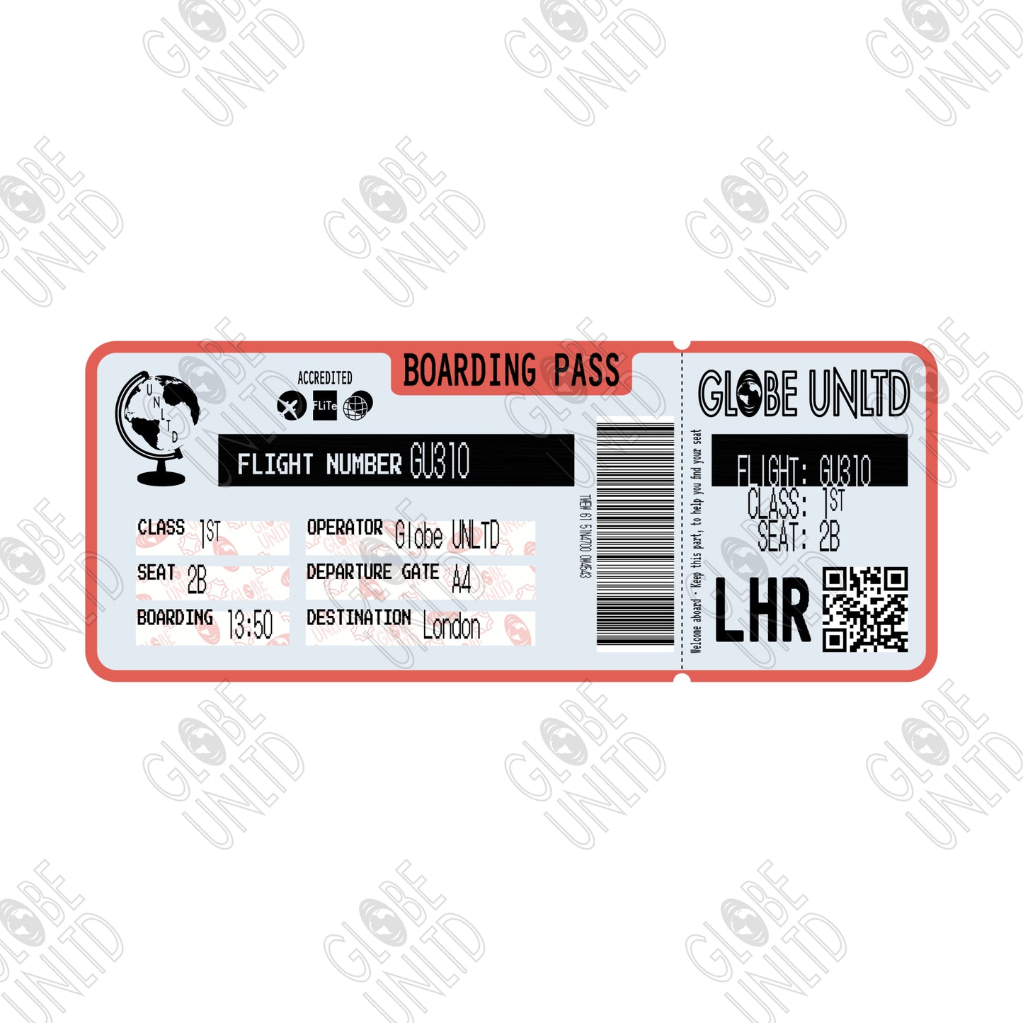 Globe UNLTD London LHR Boarding Card Graphic.