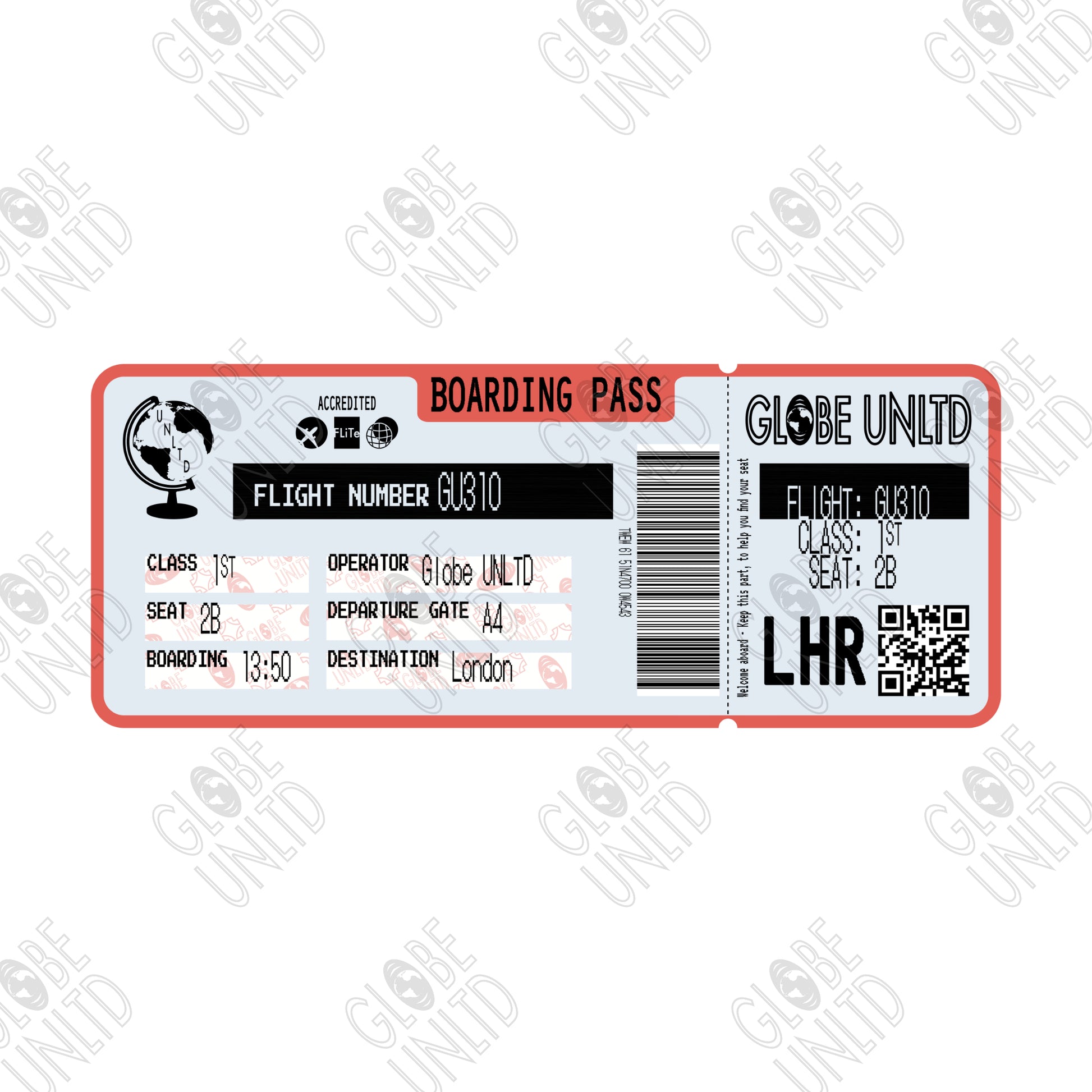 Globe UNLTD London LHR Boarding Card Graphic.