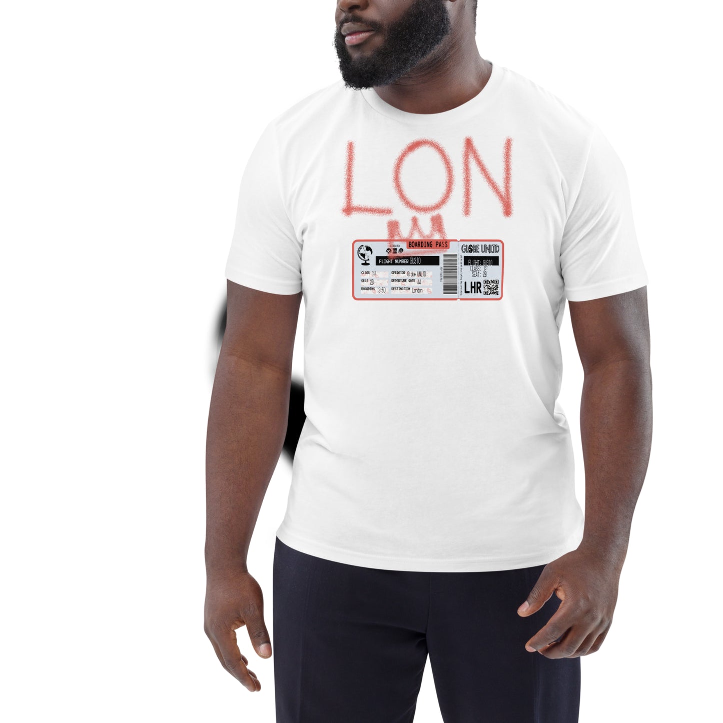 Globe UNLTD London LON Graffiti 100% Organic Cotton T-Shirt in White. Front Facing on Model.