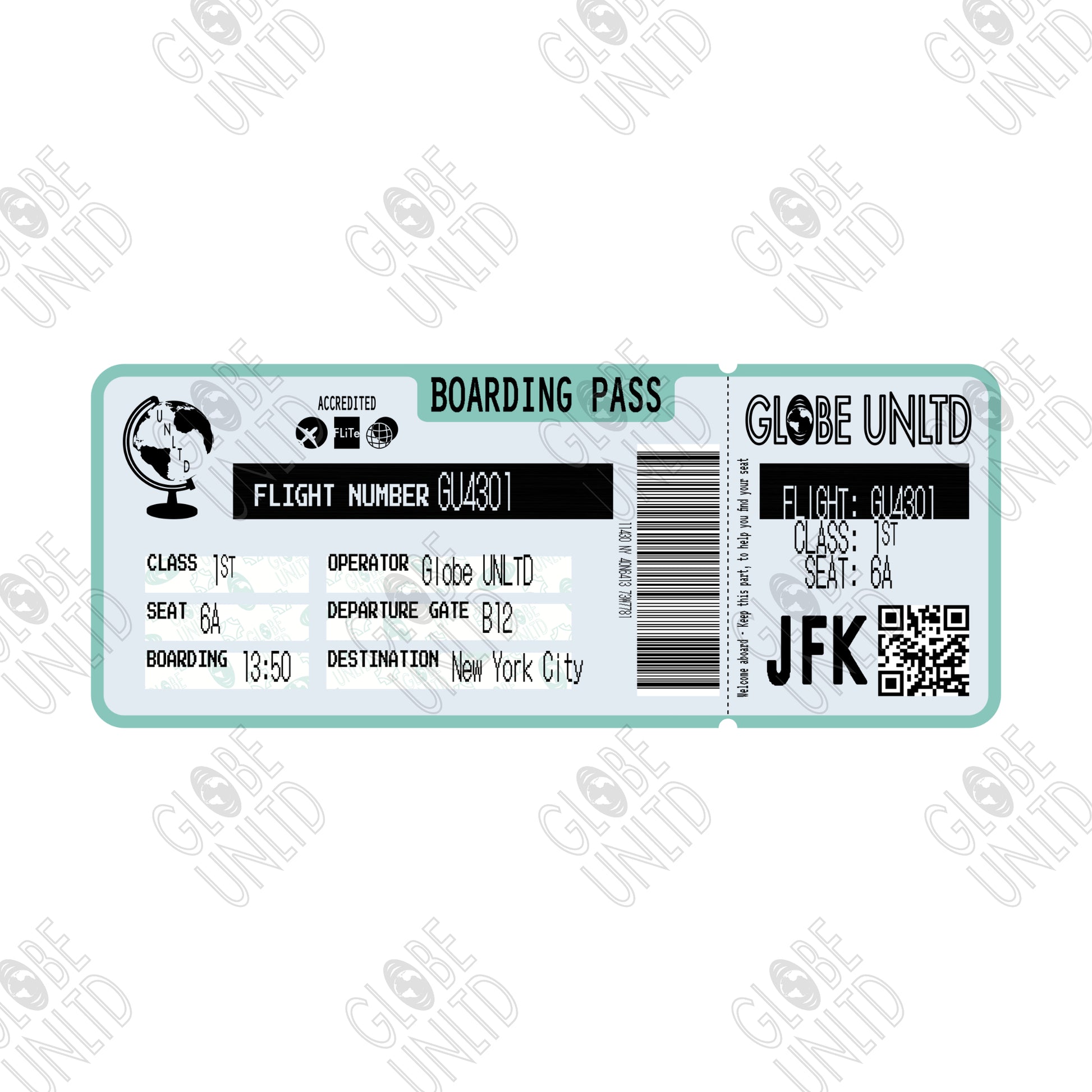 Globe UNLTD New York City JFK Boarding Card Graphic.