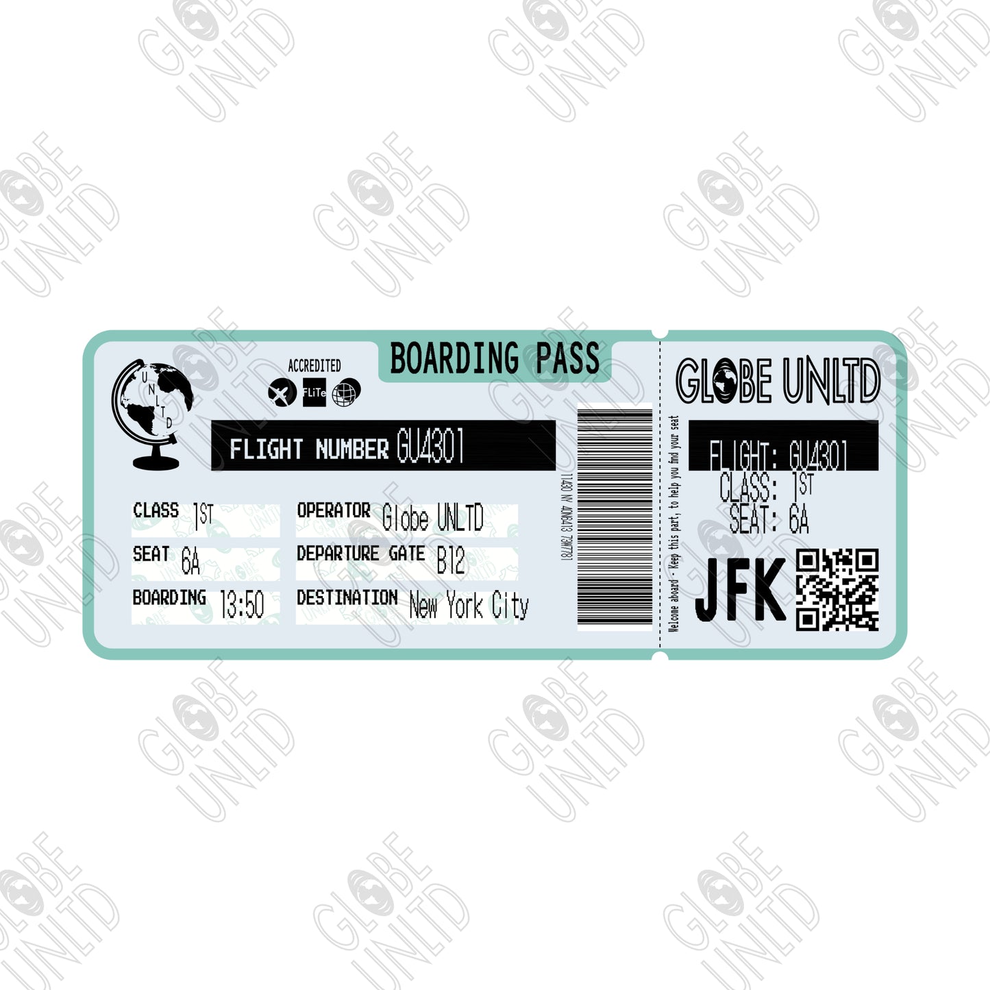 Globe UNLTD New York City JFK Boarding Card Graphic.