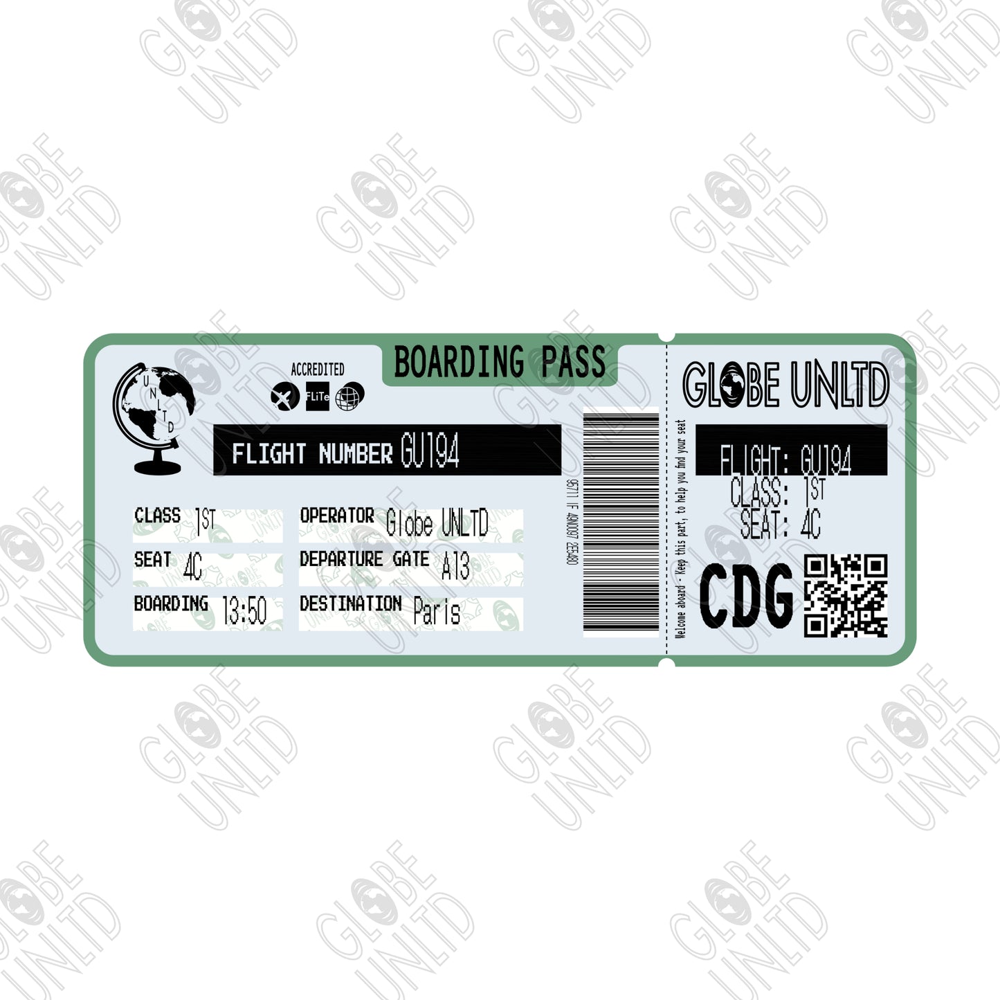 Globe UNLTD Paris CDG Boarding Card Graphic.