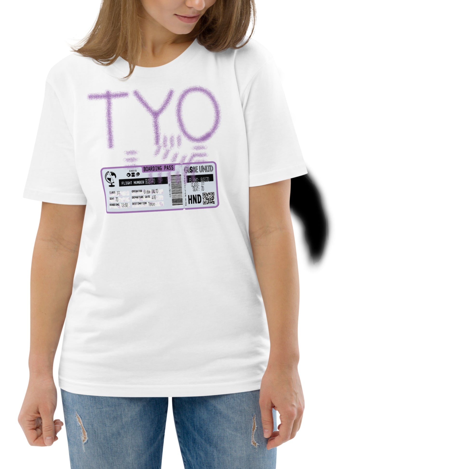 Globe UNLTD Tokyo TYO Graffiti 100% Organic Cotton T-Shirt in White. Front Facing on Model.