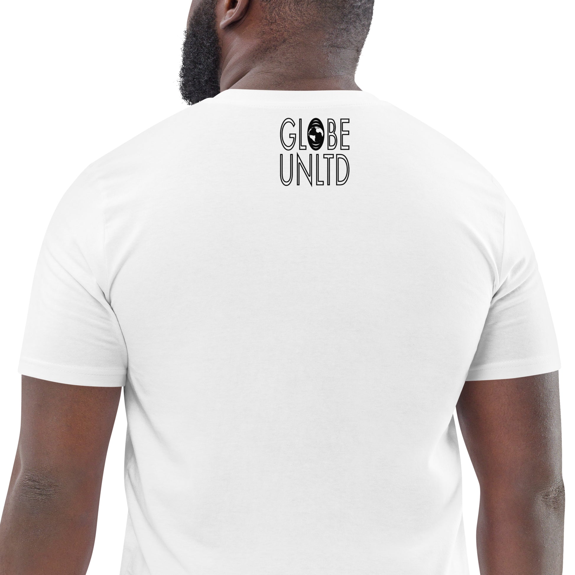 Globe UNLTD London LON Graffiti 100% Organic Cotton T-Shirt in White. Front Facing on Model.