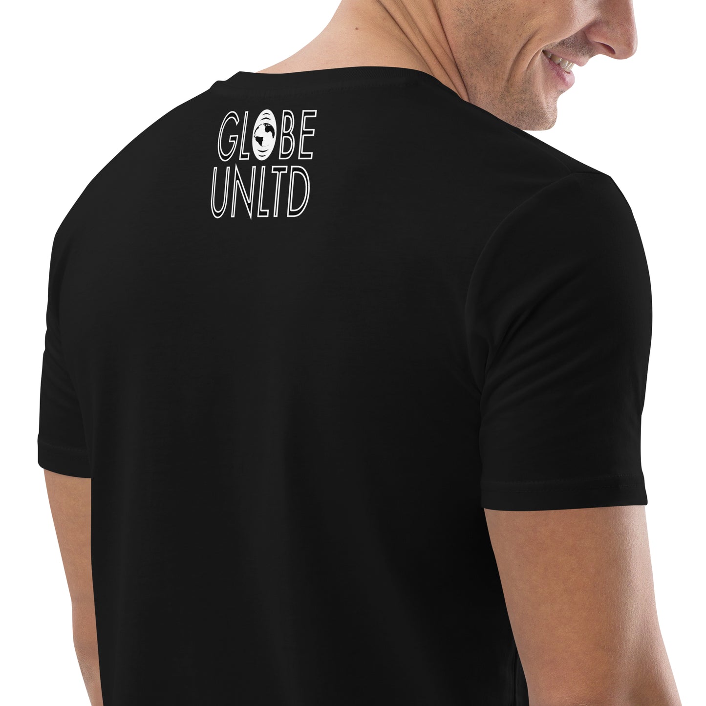 Globe UNLTD New York City NYC Graffiti 100% Organic Cotton T-Shirt in Black. Back Facing on Model.