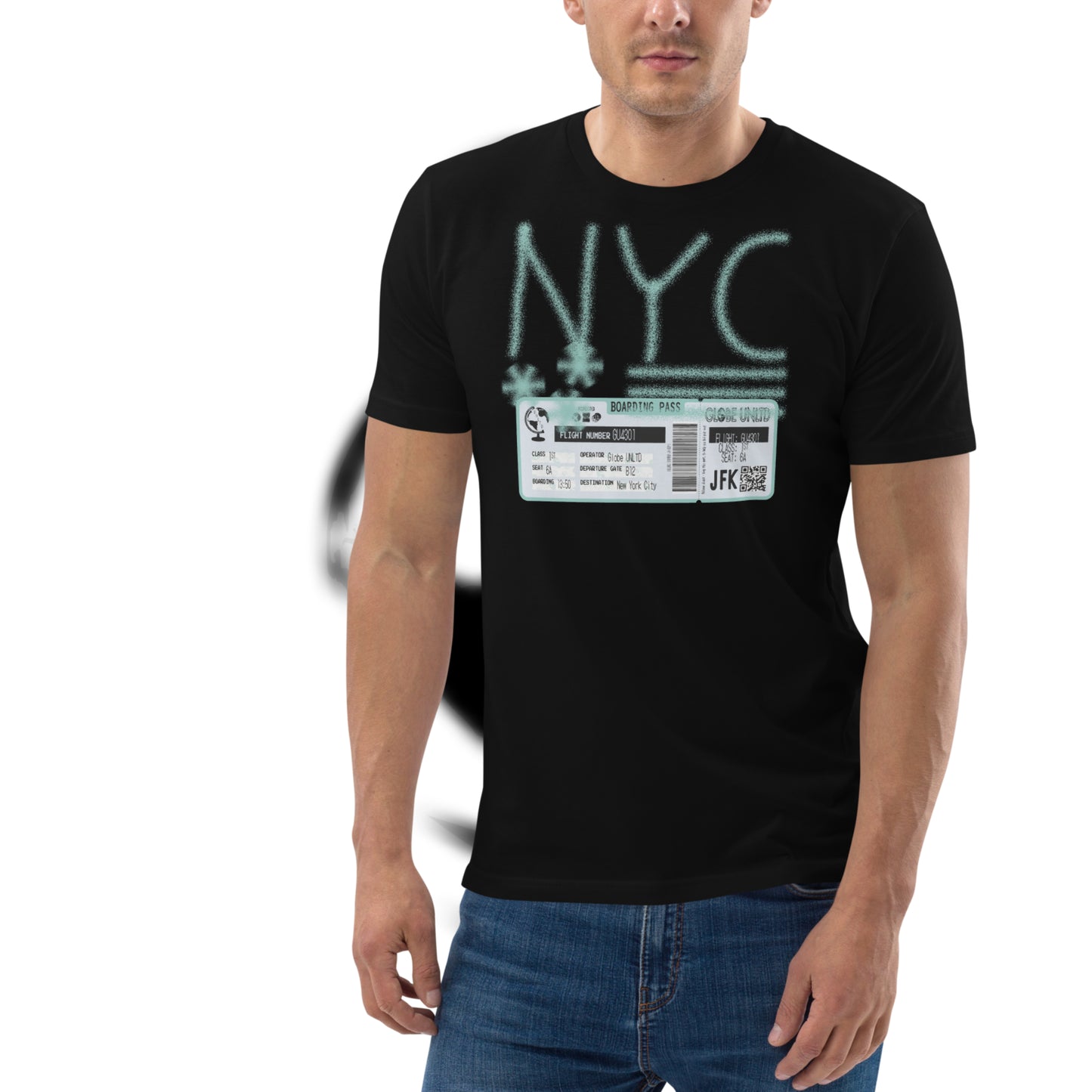 Globe UNLTD New York City NYC Graffiti 100% Organic Cotton T-Shirt in Black. Front Facing on Model.