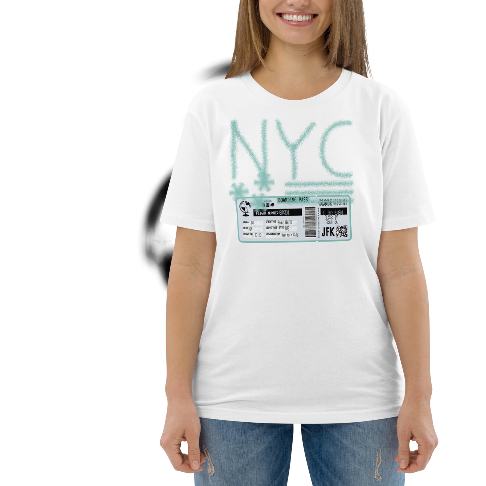 Globe UNLTD New York City NYC Graffiti 100% Organic Cotton T-Shirt in White. Front Facing on Model.