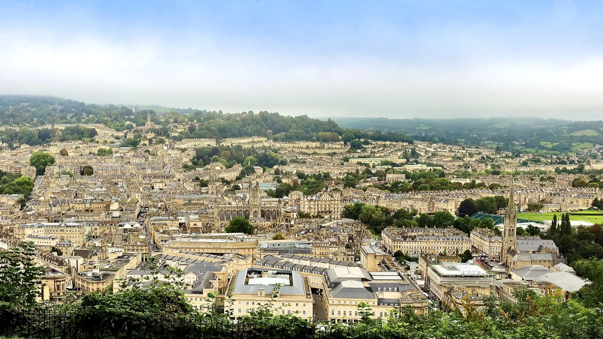A panoramic view of the city of Bath, taken from a high vantage point.