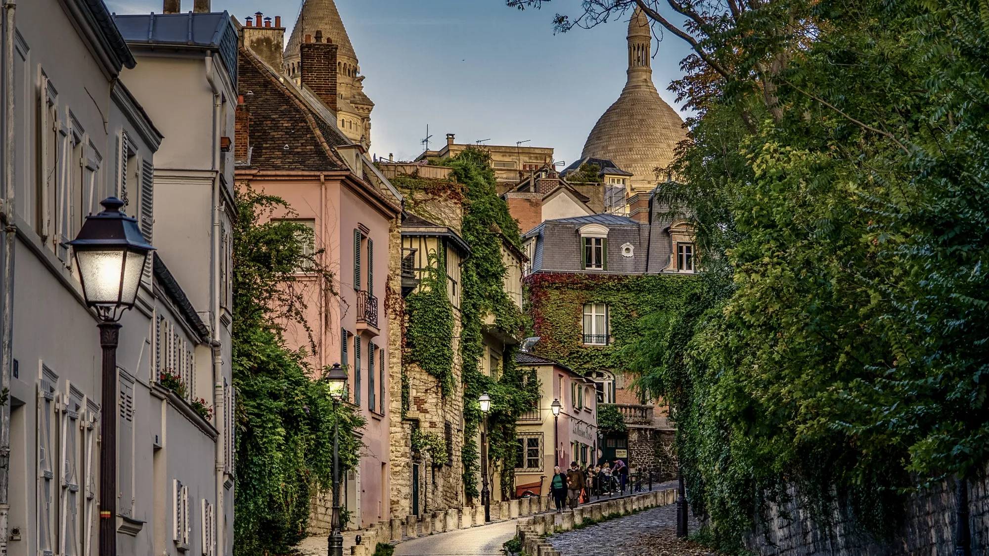 Picturesque winding street in the Montmartre area of Paris