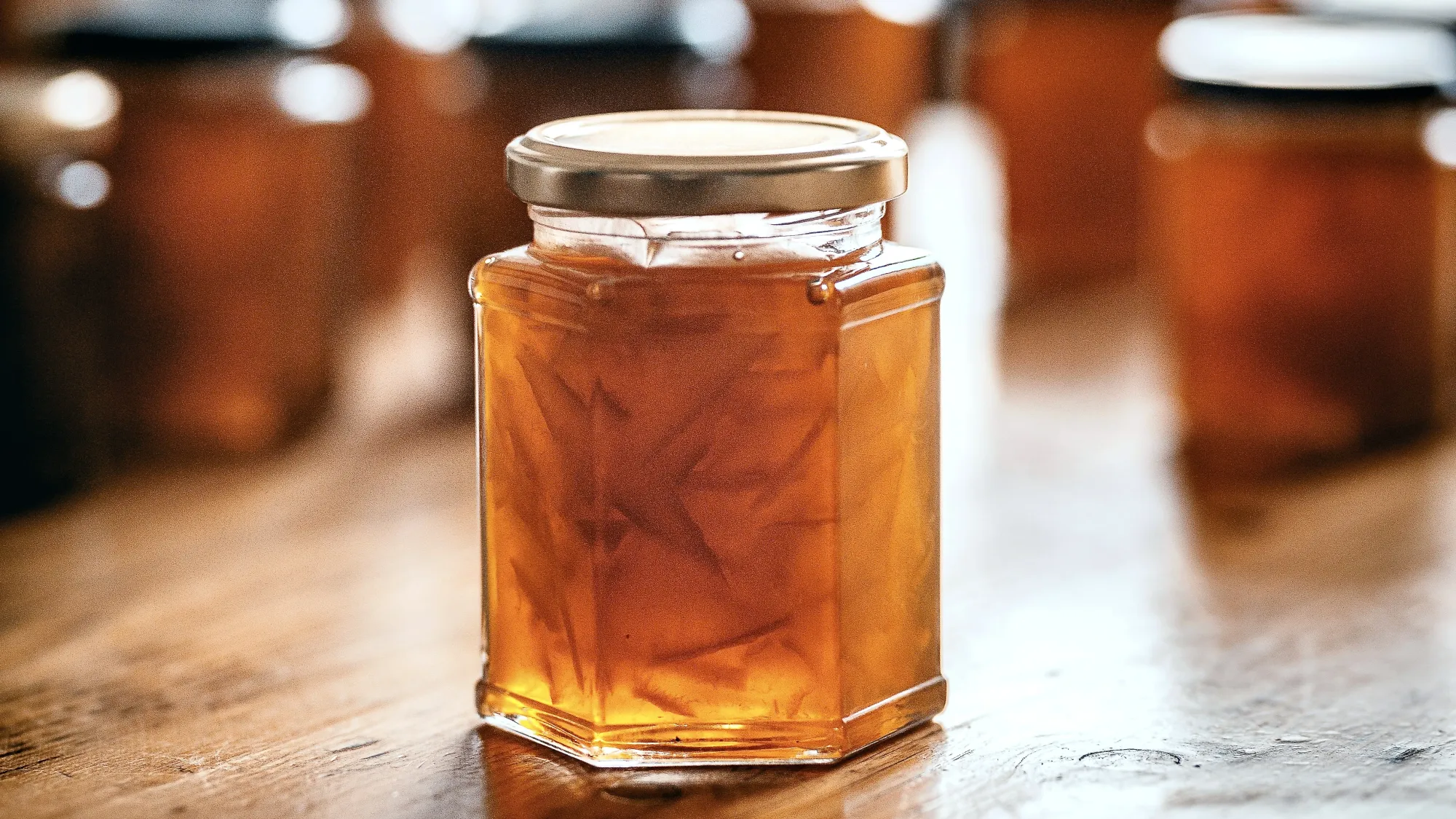 A jar of marmalade made from Seville oranges.