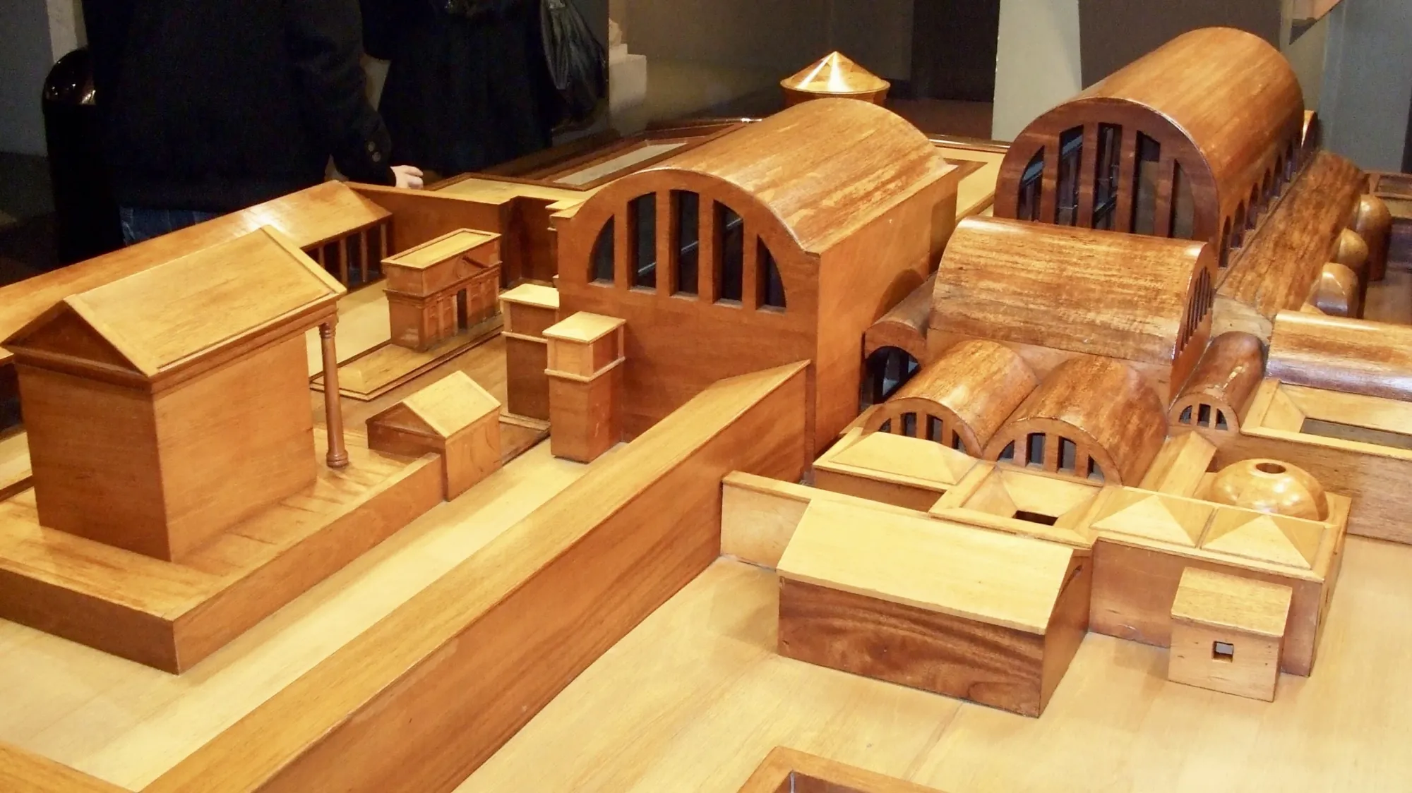 A 3D wooden model depicting what the layout of the Roman Baths complex in Bath, would have looked like when in full operation.